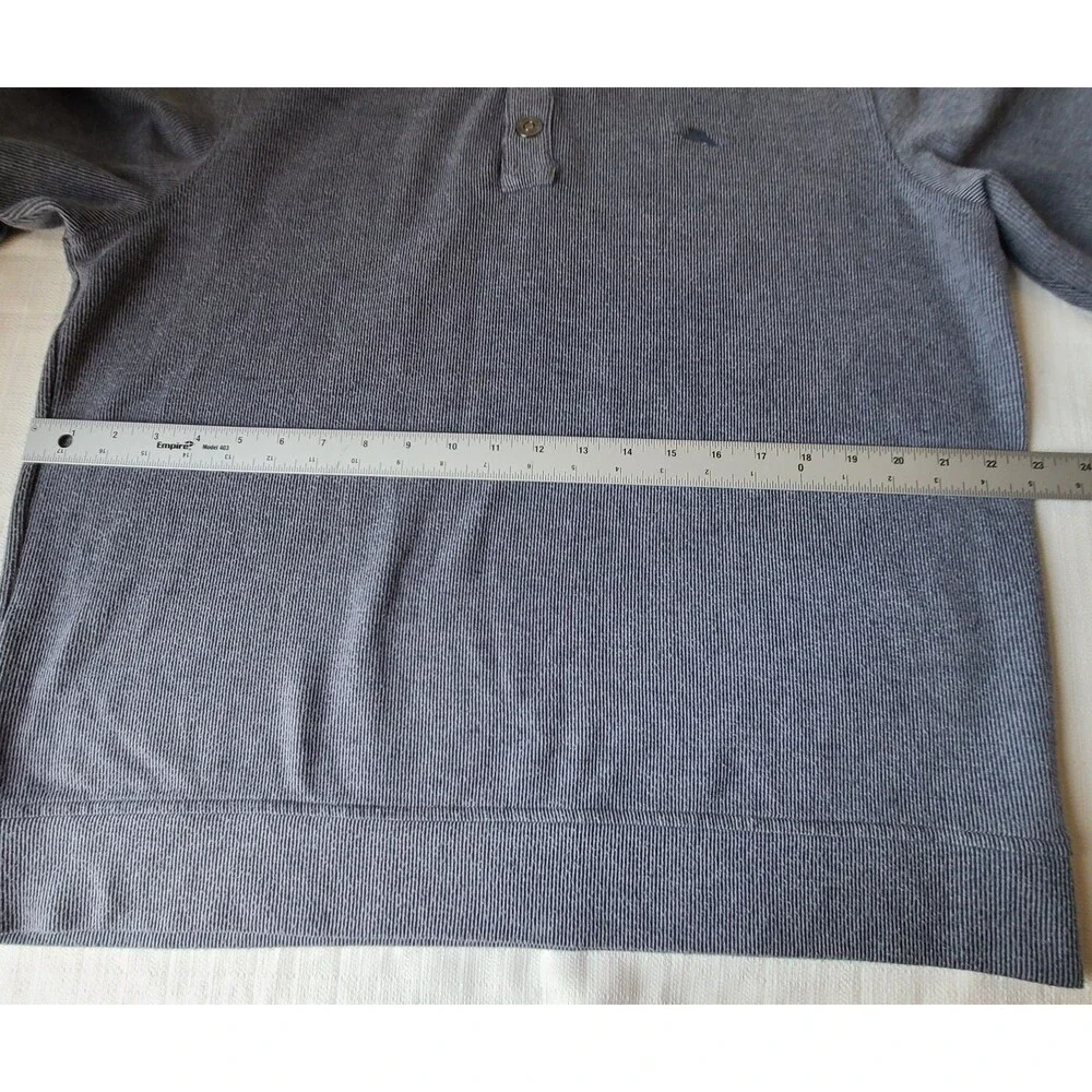 Tommy Bahama Mens L Gray Quarter Button Mock Neck Pullover Sweater Cotton Blend